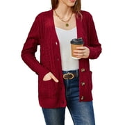 CHOOTEEYEEN Women's Long Sleeve Cable Knit Sweater Open Front Cardigan Button Loose Outerwear