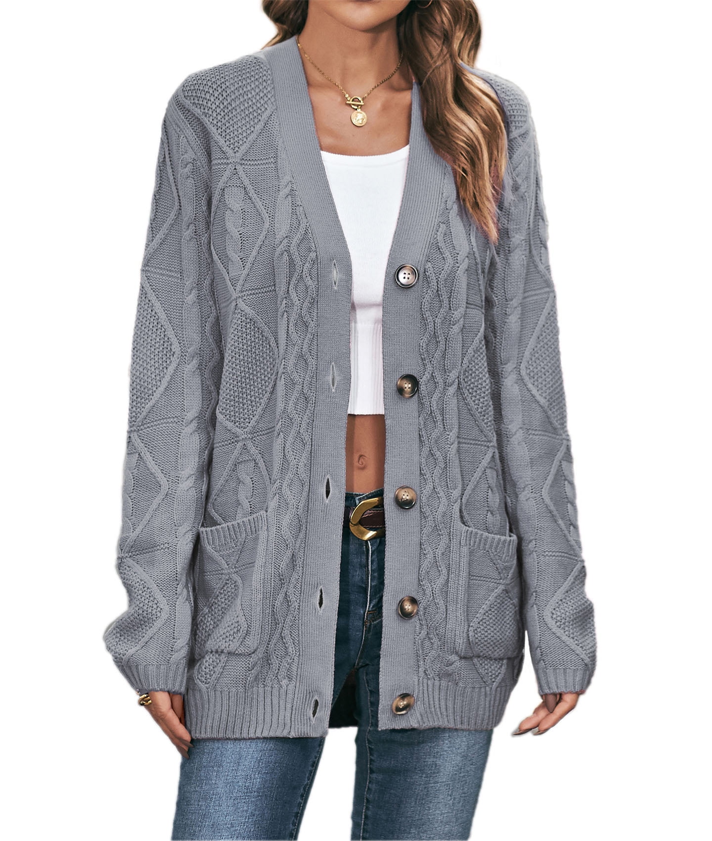 Cardigan Sweater Wool Knit Button Front Long Sleeve Women