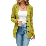 CHOOTEEYEEN Women's Long Sleeve Cable Knit Sweater Open Front Cardigan Button Loose Outerwear