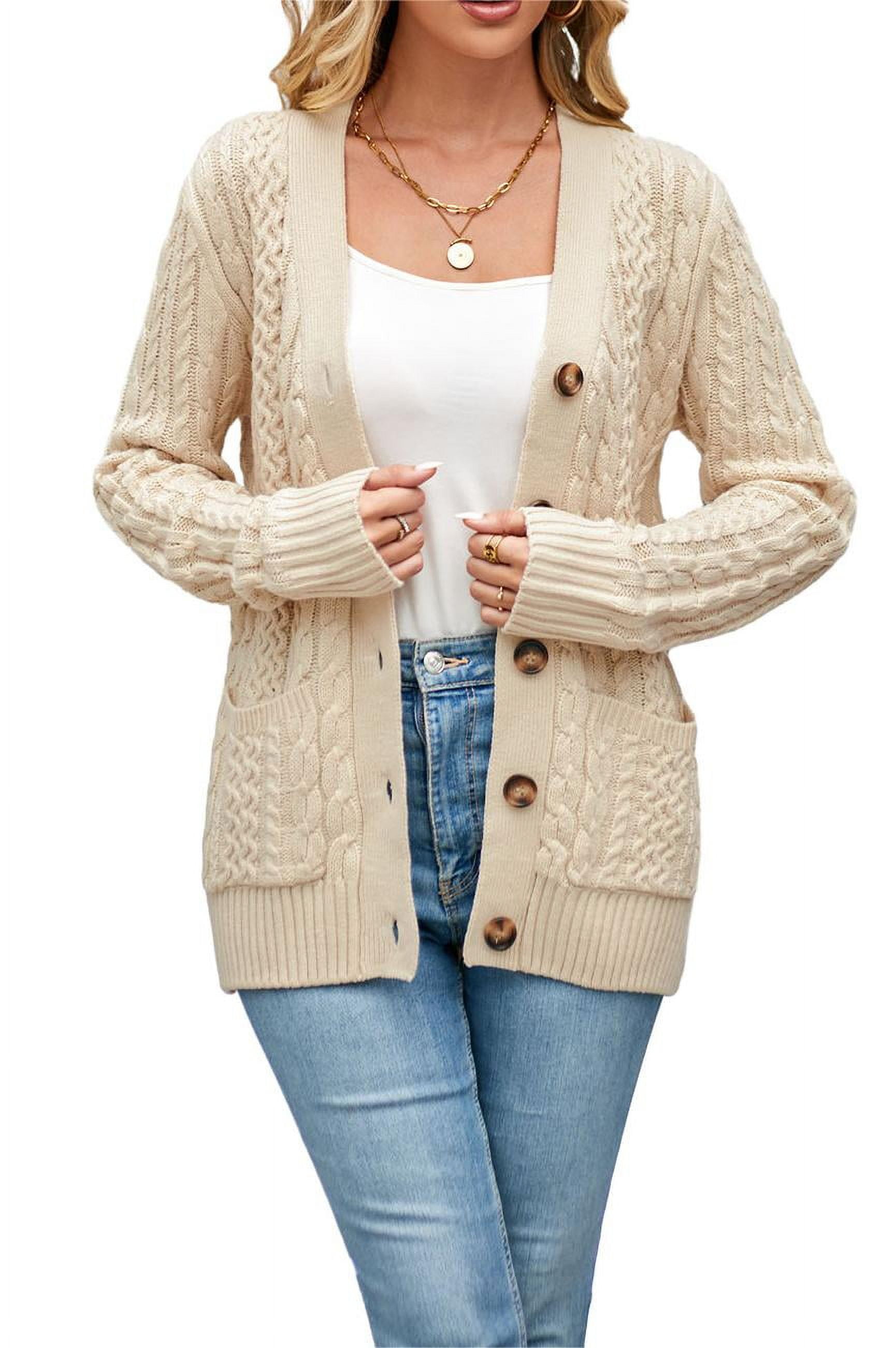 Women's Long Sleeve Cable Knit Sweater Open Front Cardigan Button Loose ...