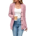 thumbnail image 1 of Women's Long Sleeve Cable Knit Sweater Open Front Cardigan Button Loose Outerwear, 1 of 6