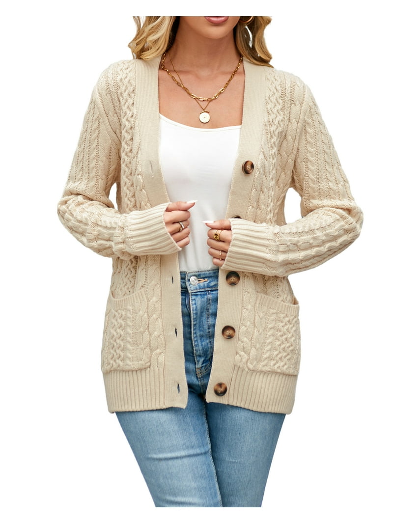 Women's Warm Thick Long Sleeve Cable Knit Sweater, Open Front