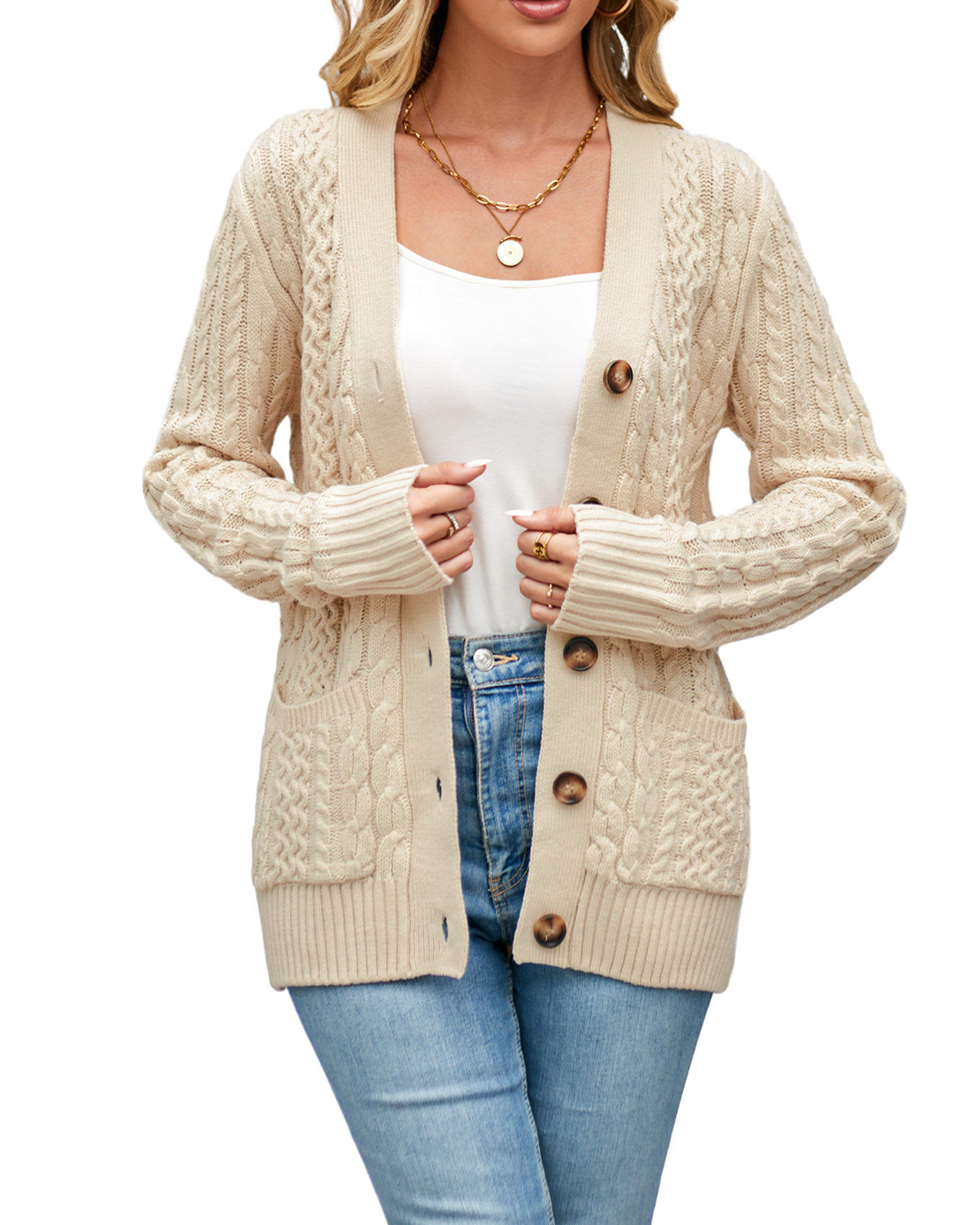 Uuszgmr Autumn And Cardigan For Women Ladies Heavy Needle Sweater Solid ...
