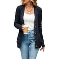 thumbnail image 1 of Women's Long Sleeve Cable Knit Sweater Open Front Cardigan Button Loose Outerwear, 1 of 7