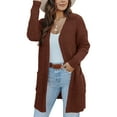 thumbnail image 1 of Women's Long Sleeve Cardigan Open Front Knit Sweaters Solid Soft Casual Loose Outerwear Coats with Pockets, 1 of 9