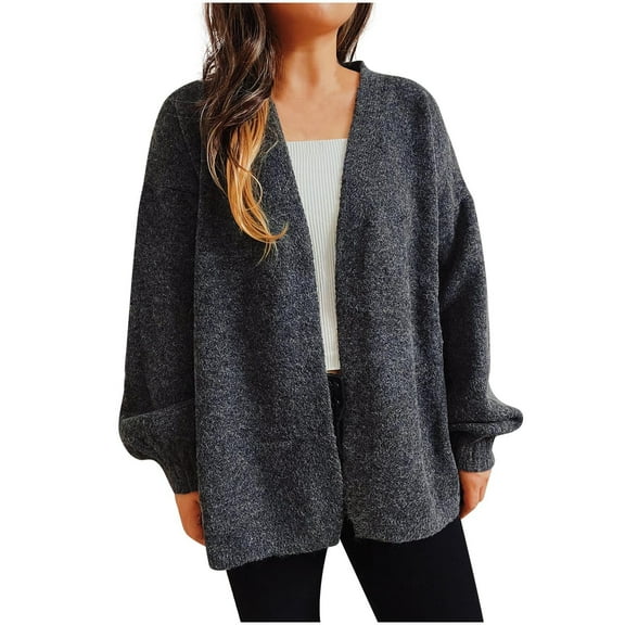 Women's Long Sleeve Cardigan Sweater Fashion Solid V Neck Casual Sweater Cardigan Blouse Tops