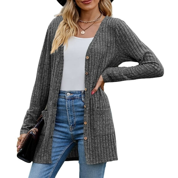 Women's Long Sleeve Cardigan Sweater Lightweight Button Down Brushed Knit Cardigan with Pockets -S~3XL