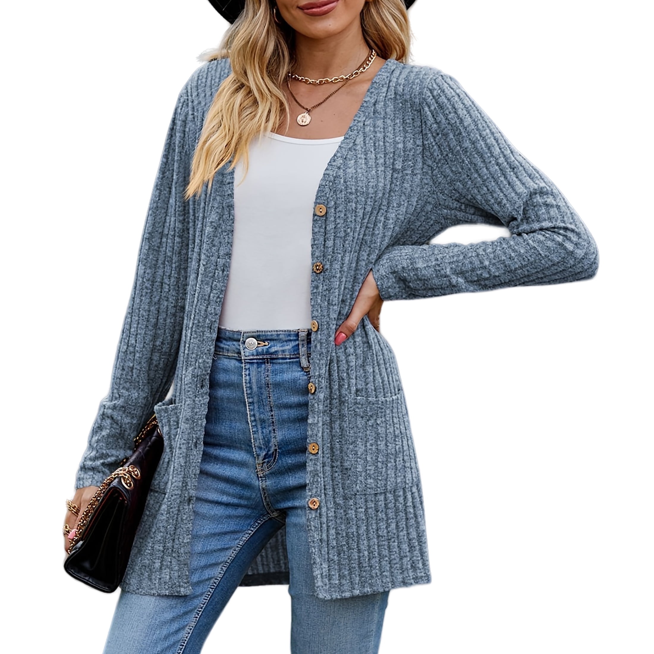 Mengpipi Women's Cardigan Sweater Loose Long Sleeve Open Mengpipi Women's Cardigan Sweater Loose Long Sleeve Open