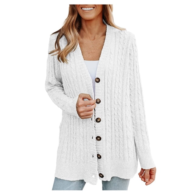 Women's Long Sleeve Cardigan Sweater Lightweight Button Down Knit Winter Solid Color Casual Tops