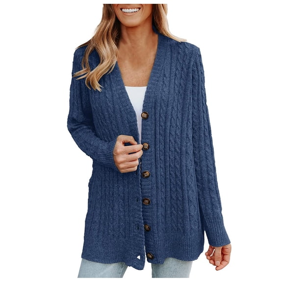 Women's Long Sleeve Cardigan Sweater Lightweight Button Down Knit Winter Solid Color Casual Tops