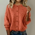 thumbnail image 1 of Women's Long Sleeve Cardigan Sweater Round Neck Open Front Button Ribbed Knit Fall Casual Loose Fit Top Orange S, 1 of 5