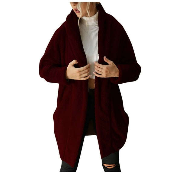 Women's Long Sleeve Cardigans Hooded Solid Fuzzy Fleece Outwear Open Front Hoodies Sweater Athletic Cozy Oversized Coats