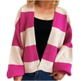 thumbnail image 1 of Women's Long Sleeve Cardigans Open Front Loose Striped Sweater Cardigan Soft Colorblock Womens Knitwear Hot Pink, M, 1 of 5