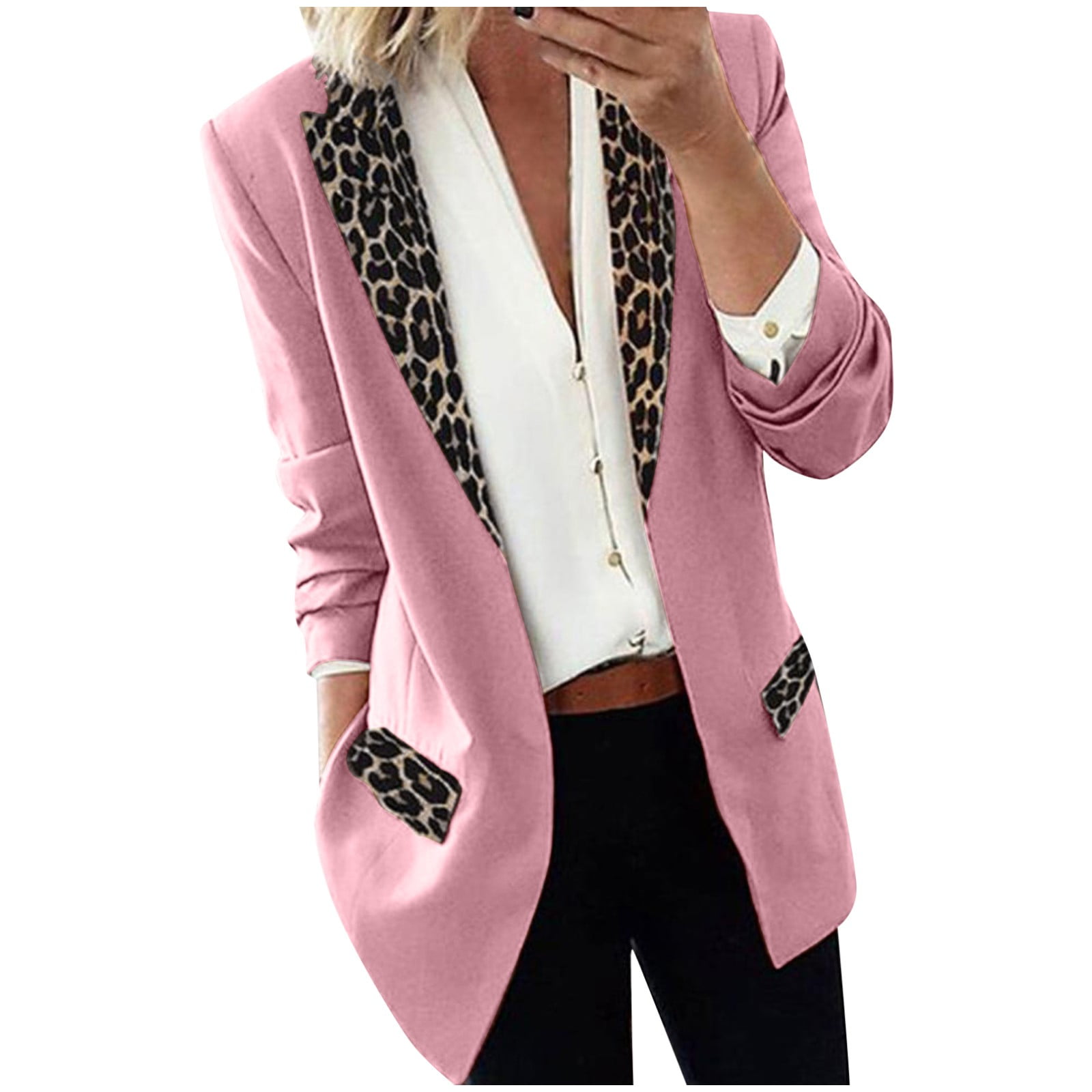 Women's Long Sleeve Casual Blazers Label Button Open Front Tuxedo