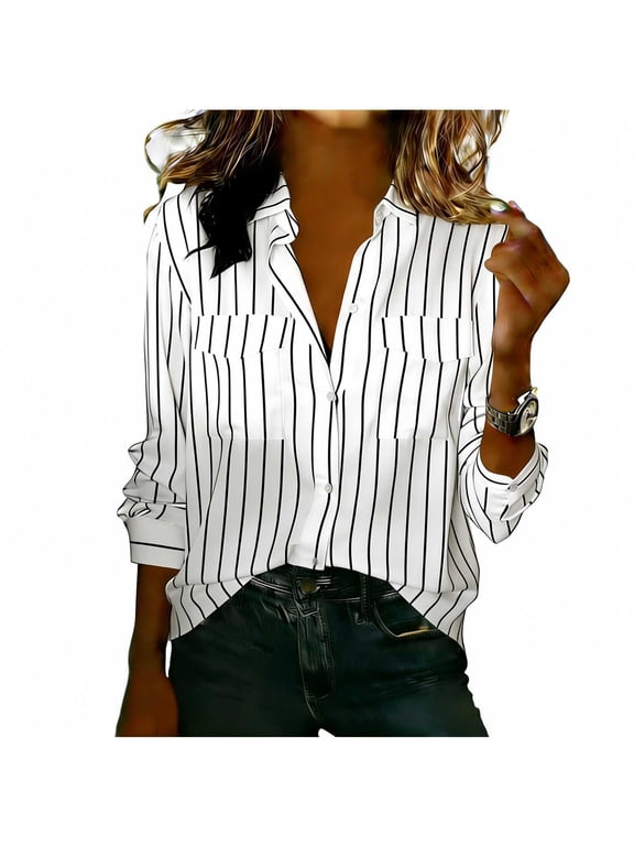 Women's Long Sleeve Casual Button-Down Blouse, Soft Polyester Top for Summer and Spring