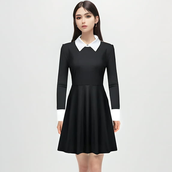 Women's Long Sleeve Casual Dresses Loose Fit Peter Pan Collar Above Knee Dress