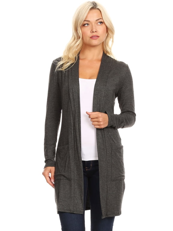 Moa Collection Women's Long Sleeve Casual Duster Classic Solid Long Body Cardigan
