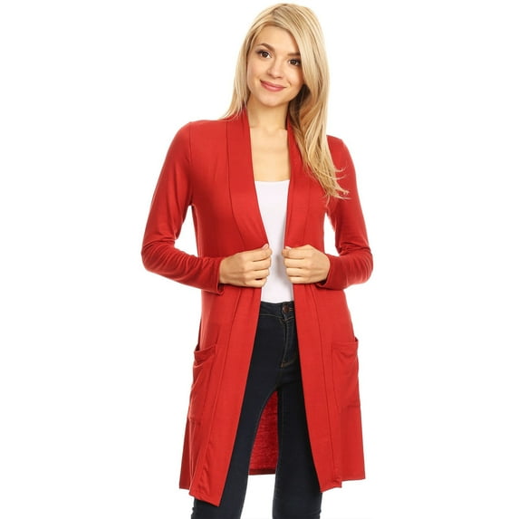 Moa Collection Women's Long Sleeve Casual Duster Classic Solid Long Body Cardigan