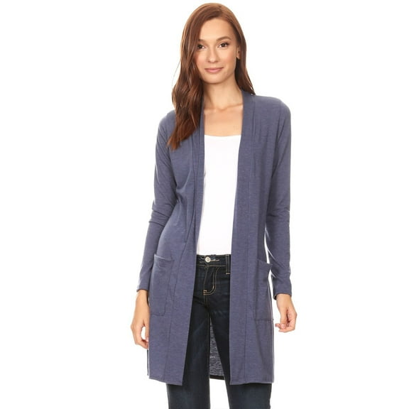 Moa Collection Women's Long Sleeve Casual Duster Classic Solid Long Body Cardigan