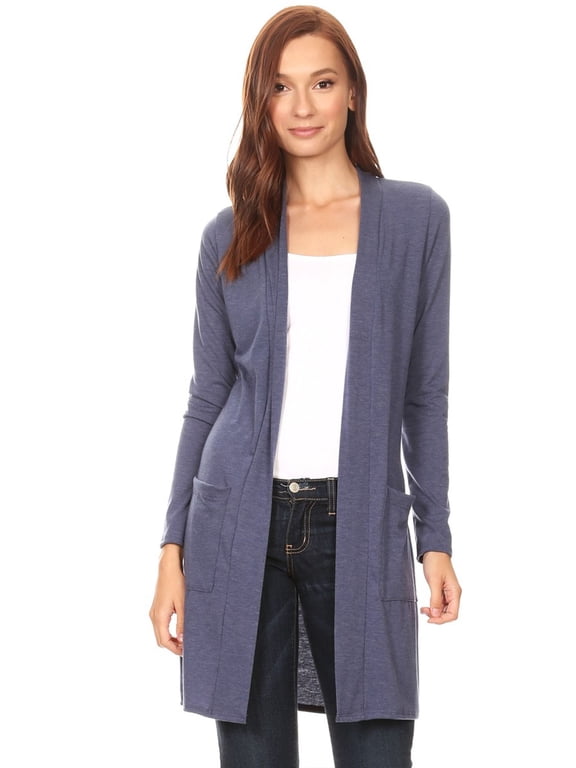 Moa Collection Women's Long Sleeve Casual Duster Classic Solid Long Body Cardigan