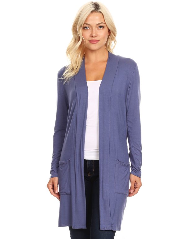 Moa Collection Women's Long Sleeve Casual Duster Classic Solid Long Body Cardigan