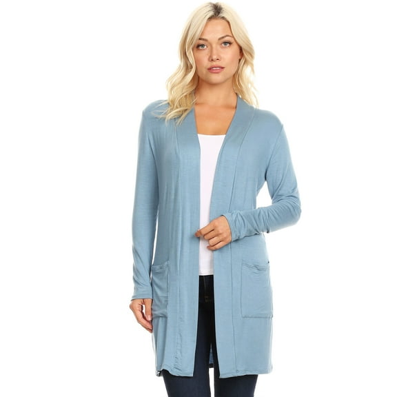 Moa Collection Women's Long Sleeve Casual Duster Classic Solid Long Body Cardigan