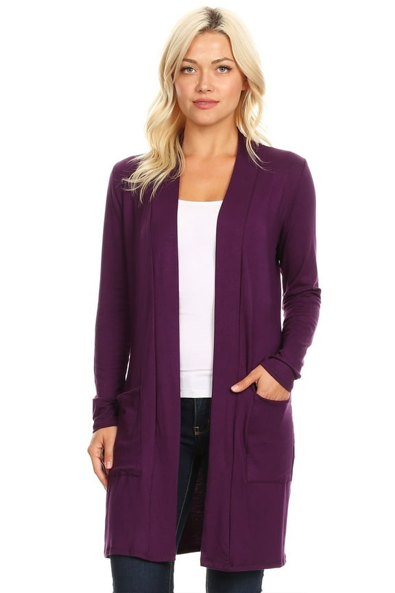 Moa Collection Women's Long Sleeve Casual Duster Classic Solid Long Body Cardigan
