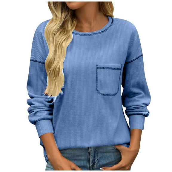 Women's Long Sleeve Casual Knitted Pullover Top Soft Comfortable Loose Fit Round Neck Solid Shirt Stylish Everyday Wear