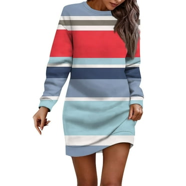 Women's Long Sleeve Casual Loose Fit Color Block Tunic Dress Comfortable and Stylish for All Occasions
