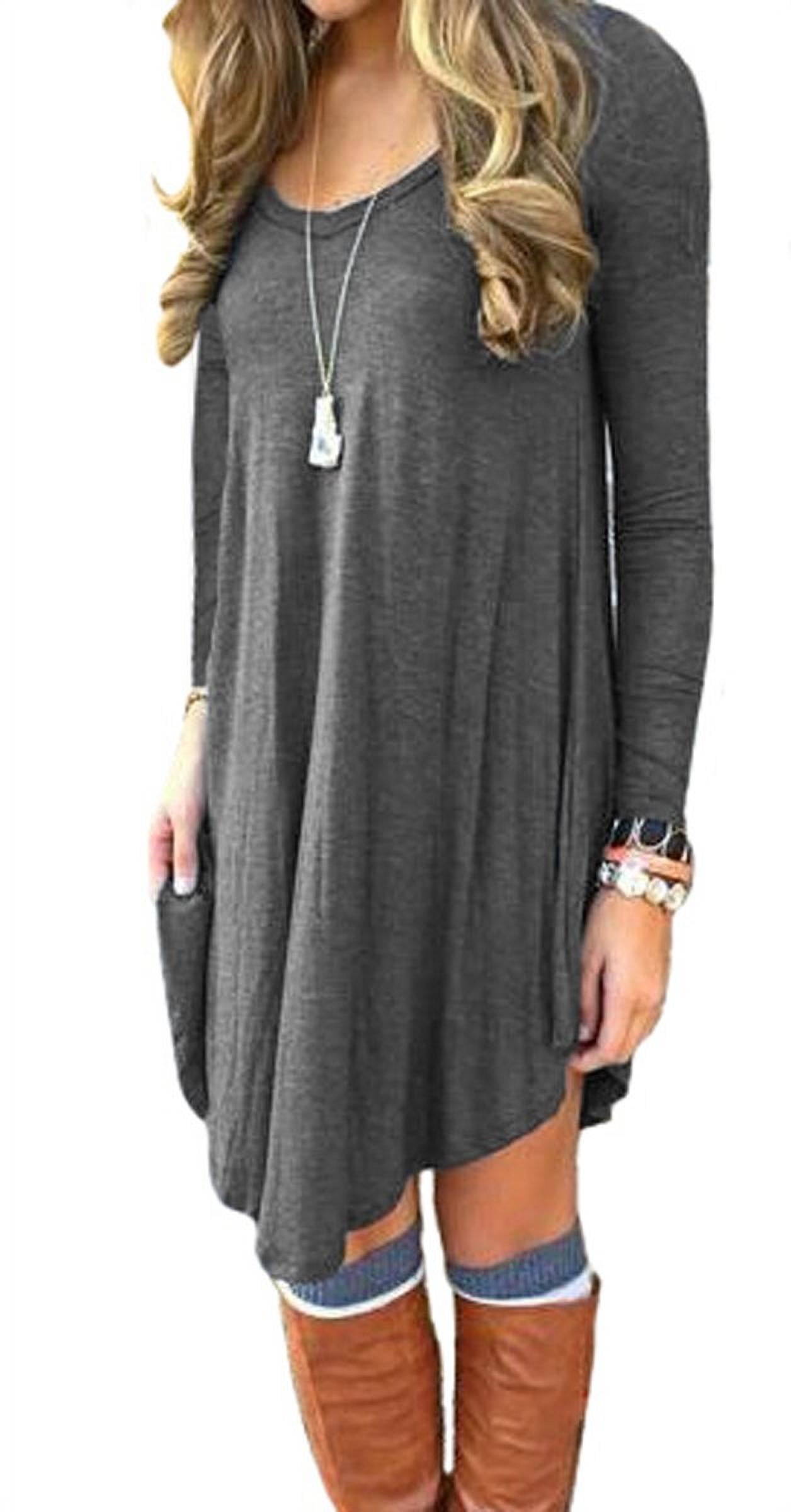 women's long sleeve casual loose t shirt dress NEW Tandisk Womens Long Sleeve Casual Loose T-Shirt Dress Beige