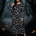 thumbnail image 1 of Women's Long Sleeve Casual Maxi Dress Spooky Skull Pumpkin Graphic Print Crewneck Flowy Fall Dresses Halloween Party Festival Costumes Everyday Apparel, 1 of 8