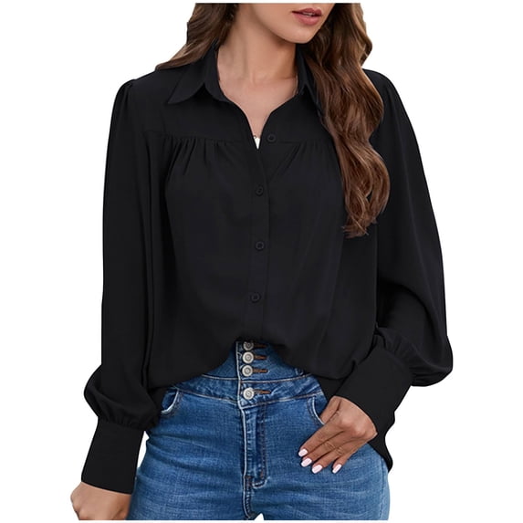Women's Long Sleeve Casual T Shirts Chiffon Button V Neck Tunic Lapel Business Work Shirts Loose Comfy Blouses Lightweight Soft Dressy Clothes 2026 Trendy Teen Girls Preppy Shirts