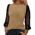 thumbnail image 1 of Women's Long Sleeve Casual Top with Sheer Mesh Yoke Loose Fit Round Neck Everyday Comfort T-Shirt Oversized T-shirts Short Sleeve Crewneck Casual Tops, 1 of 4