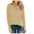 thumbnail image 1 of Women's Long Sleeve Casual Tops Button V Neck Solid Color Tunic Sweater Top Fall Winter Trendy Blouses Sweatershirt(X-Large,Yellow), 1 of 4