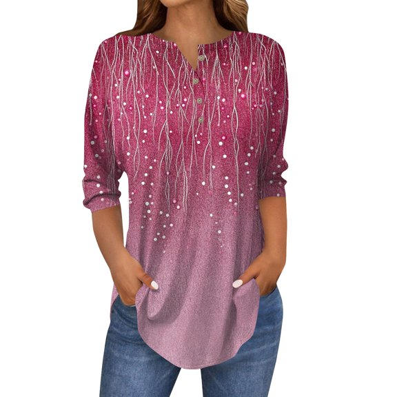 Women's Long Sleeve Casual Tunic Top with Pockets, Gradient Print Blouse for Fall and Spring, Comfortable Loose Fit