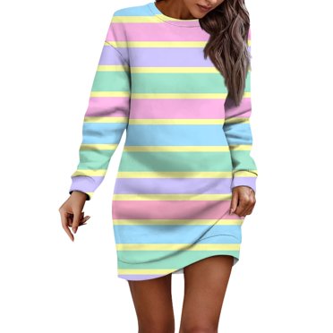 Women's Long Sleeve Chevron Patterned Casual Dress Pink and Gray, Comfortable and Stylish