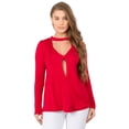 thumbnail image 1 of Women's Long Sleeve Choker Neck Keyhole Wrap Top, Red, M, 1 of 5