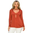 thumbnail image 1 of Women's Long Sleeve Choker Neck Keyhole Wrap Top, Rust, M, 1 of 5