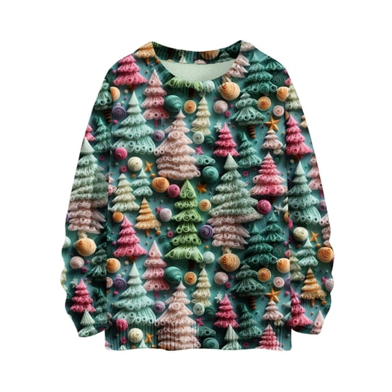 Women's Long Sleeve Christmas Pullover 3 D Christmas Printed Pullover Sweatshirt