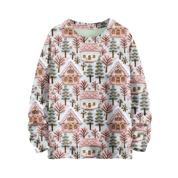 Women's Long Sleeve Christmas Pullover 3 D Christmas Printed Pullover Sweatshirt