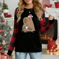 thumbnail image 1 of Women's Long Sleeve Christmas Top, Cute Capybara With Santa Hat & Coffee Festive Graphic Plaid Raglan Sweatshirt, 1 of 4