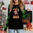 thumbnail image 1 of Women's Long Sleeve Christmas Top, Edgy "It's The Most Wonderful Time For A Beer" Santa Graphic Plaid Raglan Sweatshirt, 1 of 4