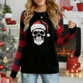 thumbnail image 1 of Women's Long Sleeve Christmas Top, Edgy Santa Skull With Beard Festive Graphic Plaid Raglan Sweatshirt, 1 of 4