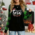 thumbnail image 1 of Women's Long Sleeve Christmas Top, "Fa(La)⁸" Santa Hat Snowflake Festive Graphic Plaid Raglan Sweatshirt, 1 of 4
