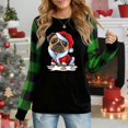 thumbnail image 1 of Women's Long Sleeve Christmas Top, Pug Dog In Santa Outfit Graphic Plaid Raglan Sweatshirt, 1 of 4