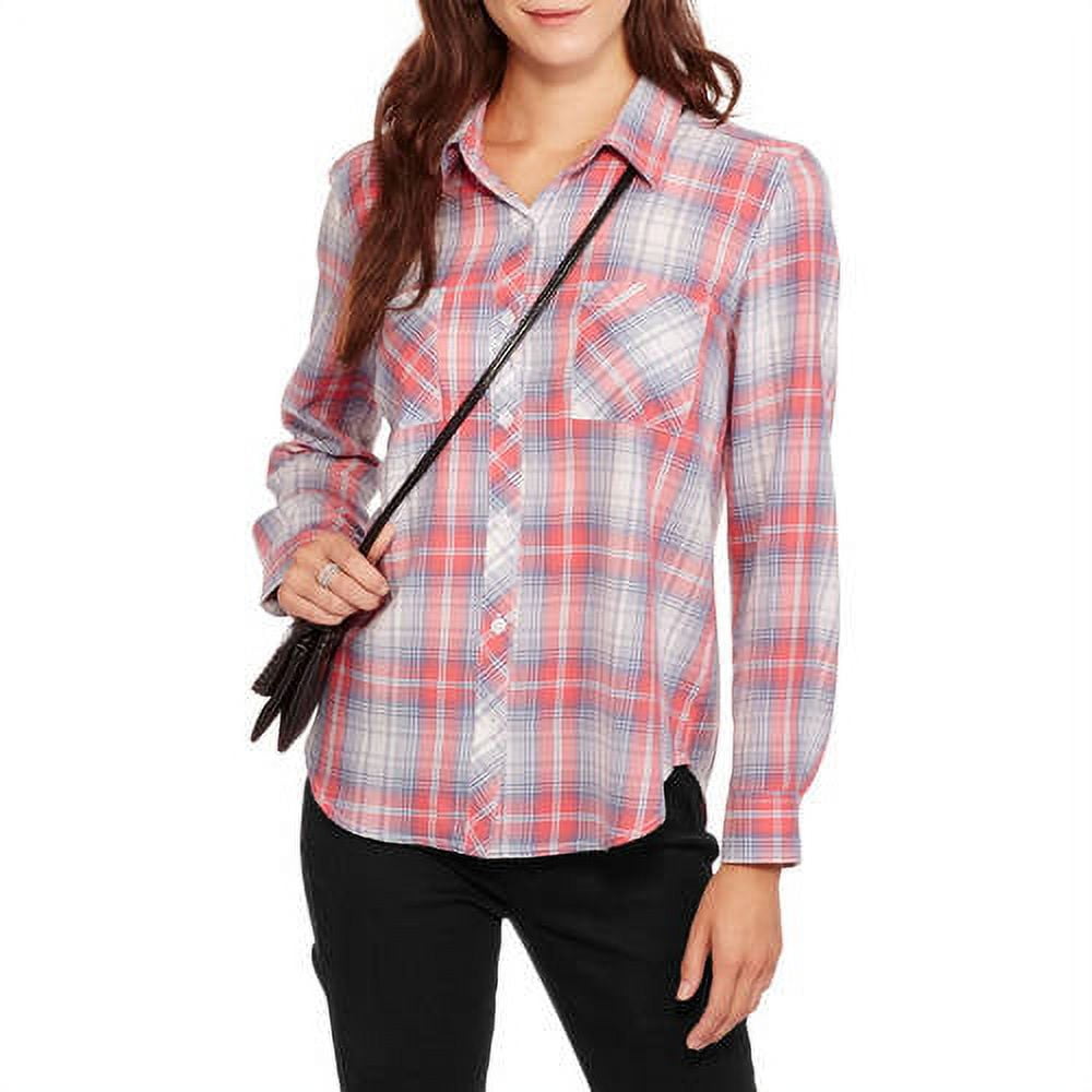 Fuinloth Women's Flannel Button Down Shirt, Plaid Long Sleeve Pure Cotton with Pocket