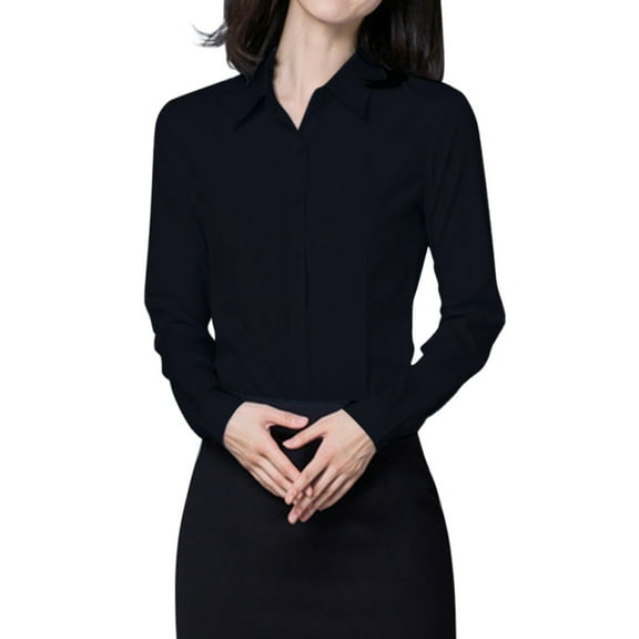 Women's Long-Sleeve Classic-Fit Oxford Shirt,Office Work Shirts Lapel Collared Blouse for Ladies Business
