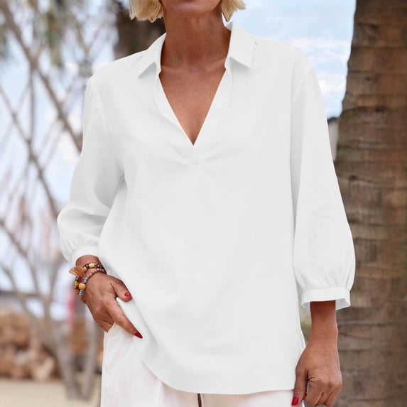 Women's Long Sleeve Collar Shirt Tops Blouses Solid Color Regular Fit Tube Top Casual Work Office Vacation Outfits Fashion Essential Gift for Ladies | Sopatenor,White XL