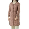 thumbnail image 1 of Women's Long Sleeve Collar Winter Warm Coat Solid Casual Basic Daily Jacket Lightweight Comfy Midi Outerwear, 1 of 2