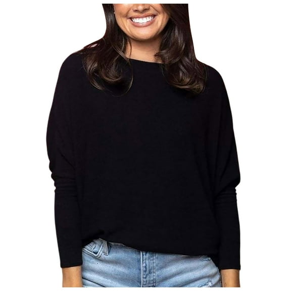 Women's Long Sleeve Color Block Knitted Crewneck Sweater - Relaxed Fit, Drop Shoulder, Casual Pullover Tops